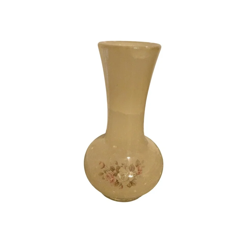 Vintage Genuine Alabaster Floral Rose Bud Vase Made in Italy Cream Stone 6.5in